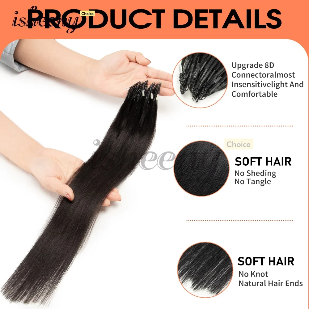 30G-50G 8D Micro Link Hair Extensions Human Hair Nano Rings With Fish Line Hair Invisible Straight Machine Remy Hair for Women