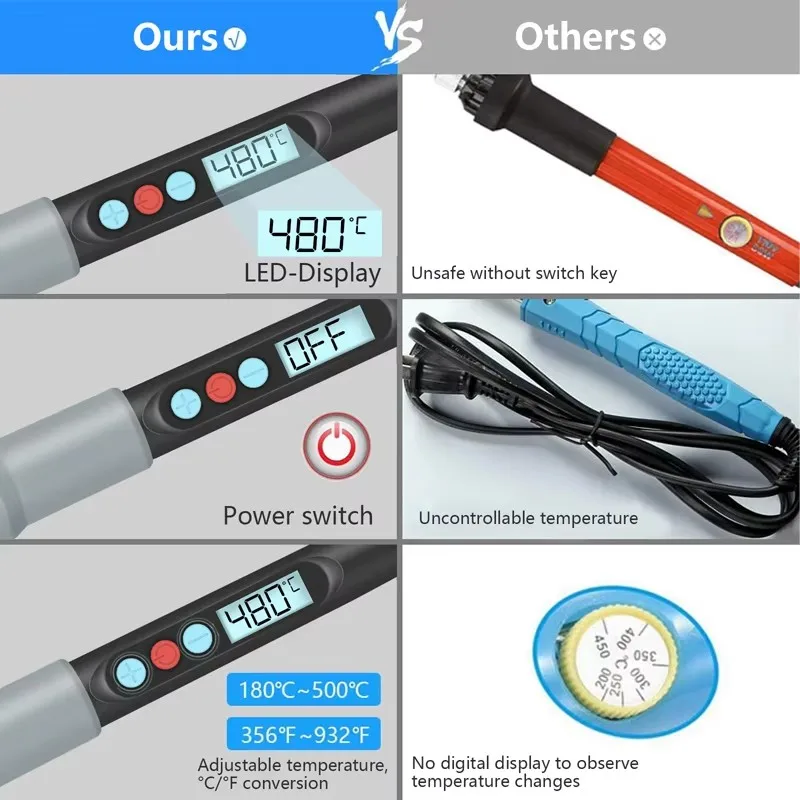 90W Electronic Soldering Iron With Auto Sleep 15s Fast Heating Digital Adjustment Temp Home SMD Repair Rework Welding Tools