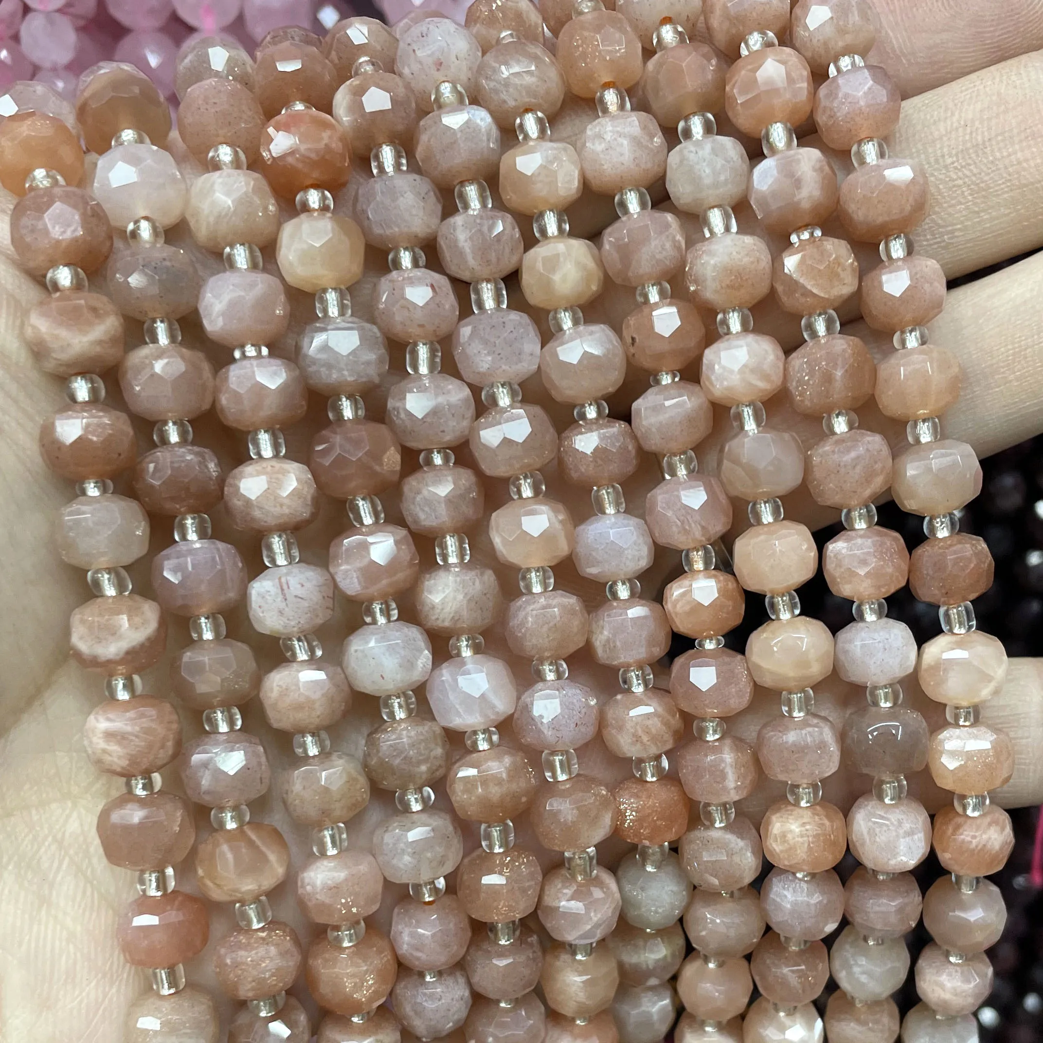 Naturalne klejnoty Sunstone nieregularne fasetowane Rondelle okrągłe luźne koraliki dystansowe do tworzenia biżuterii DIY bransoletka akcesoria naszyjnikowe