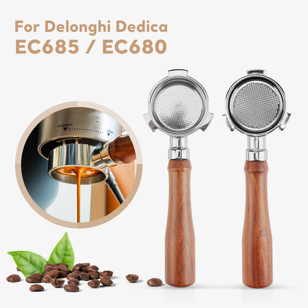 

For DeLonghi EC685.BK EC680 51mm Bottomless Portafilter Coffee Powder Handle 304 Stainless Steel Solid Wood Coffee Accessories