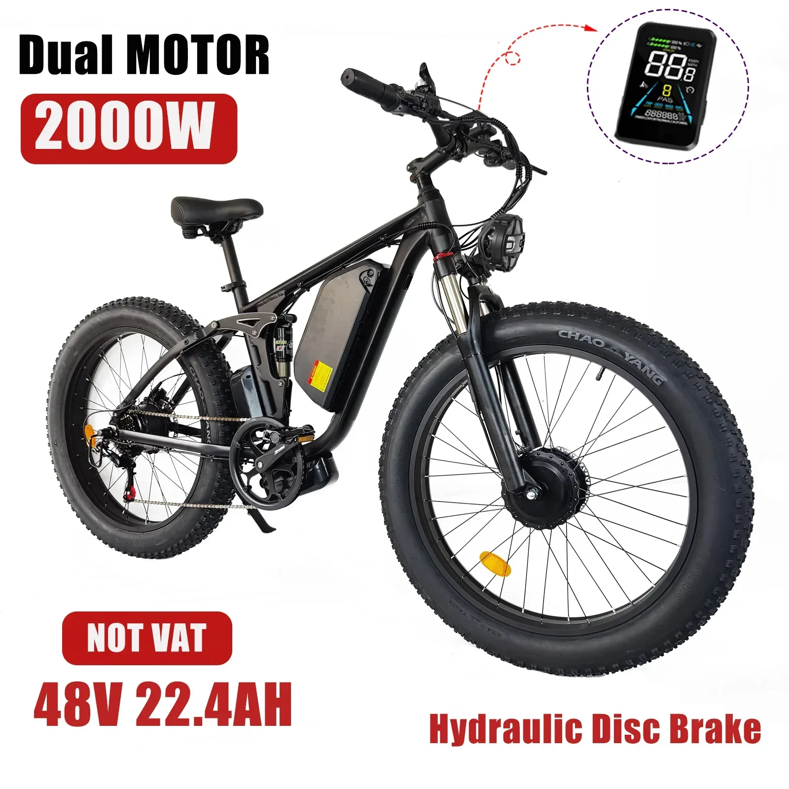 3000W Dual Motor Electric Mountain Bicycle 52V 25AH Full Suspension City Road Ebike 26