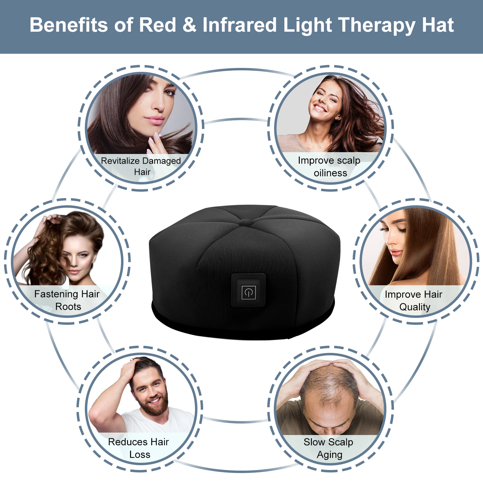 Chapeau de thérapie à la lumière rouge LED proche infrarouge, casque pour la repousse des cheveux, prévention de la perte, instituts de relaxation de la tête, appareil de photothérapie à feuilles