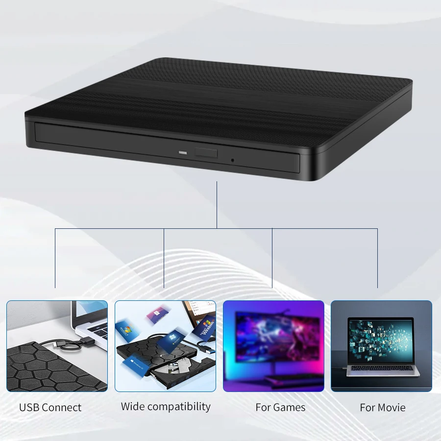 휴대용 2-in-1 USB3.0 타입-C 슬림 외장 DVD RW CD 라이터 드라이브 버너 리더 플레이어 광학 드라이브 노트북 PC DVD 버너용
