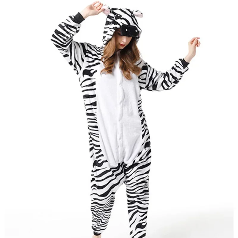 Cosplay Disfraces De Adulto Divertidos Adult Zebra Unisex Cartoon Animal Costume Winter Onesie Pajama Hooded Couple Funny Suit