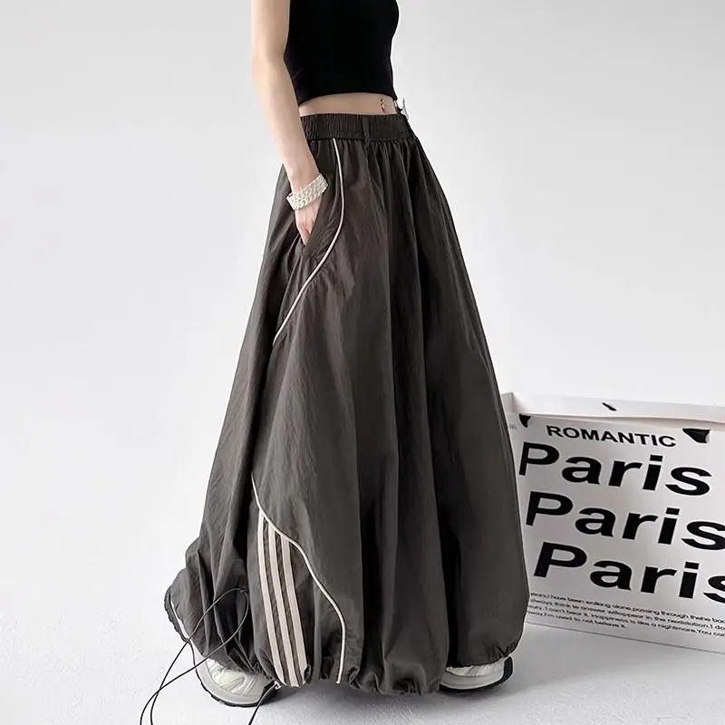 

Large size American tooling skirt women's summer loose and thin high waist bud A word medium and long skirt
