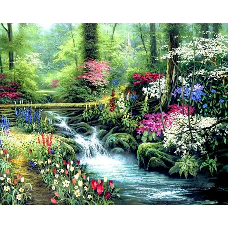 GATYZTORY 60X75cm Oil Painting By Numbers Kits Forest Stream Scenery Frameless DIY Paint By Numbers On Canvas Home Decor