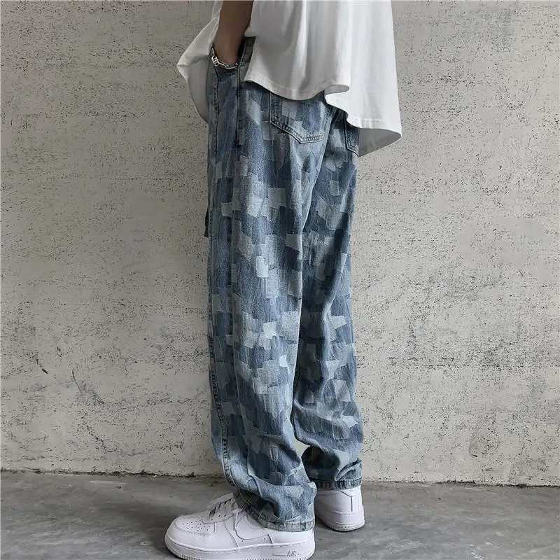 2023 Streetwear Baggy Jeans Men/Women Retro Patchwork Wide Leg Straight Denim Pants Man Washed Trousers Couples