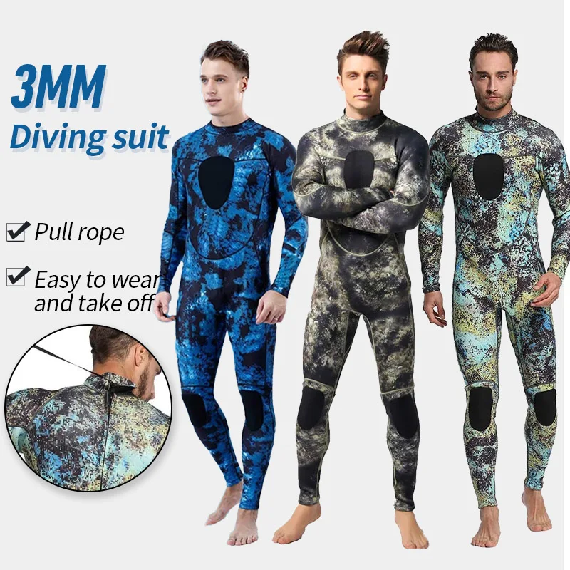 Men's Camouflage 3mm Neoprene Diving Suit Back Zip Long Sleeves Plus Size Spearfishing Men Wetsuit for Surfing