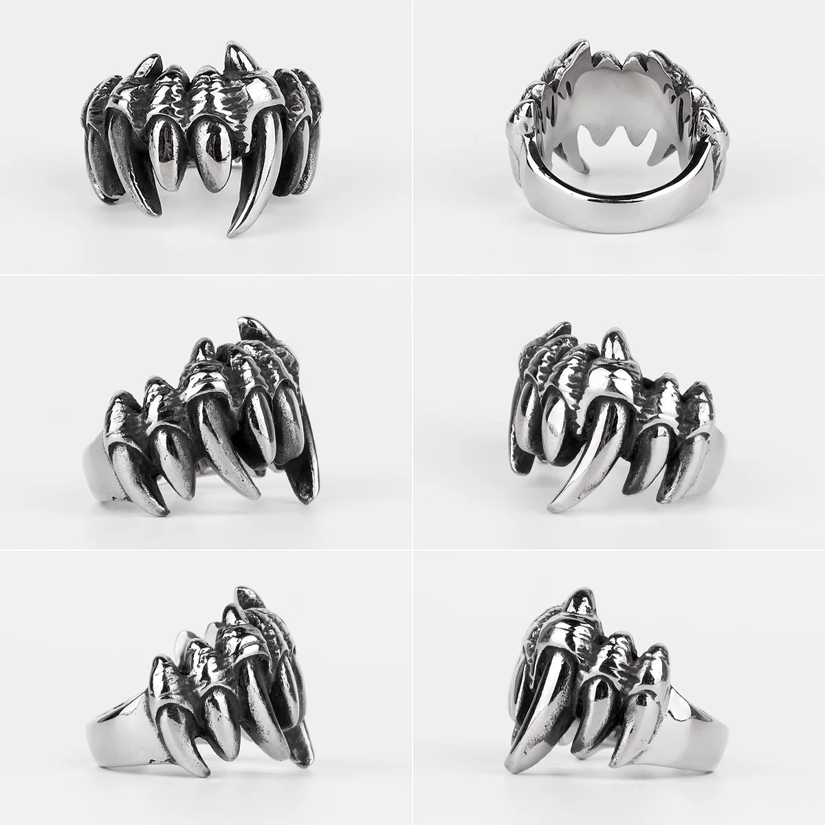 Stainless Steel Men Rings Beast Monster Teeth Punk Rock Hip Hop Cool for Biker Male Boyfriend Jewelry Creativity Gift Wholesale