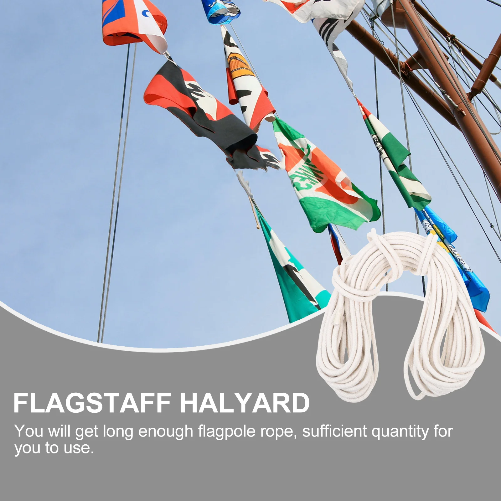 

1pc 200Ft Flagpole Rope Cotton Flag Pole Halyard White Braided Rope For Outdoor Flag Hanging Clothesline Camping Use