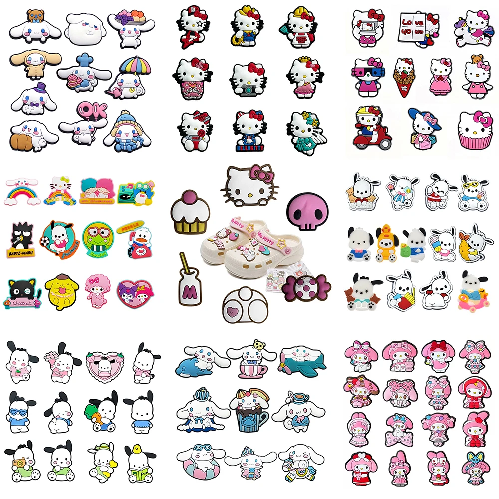 9-35Pcs Sanrio Hello Kitty Melody Kuromi Shoe Charms Clog Sandals Wristband Bracelets Decoration Shoes Accessories Buckle