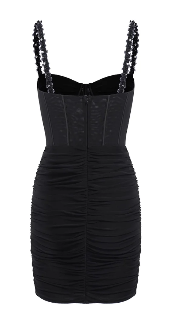 Original design black rhinestone chain fishbone sexy party dress bodycon dress