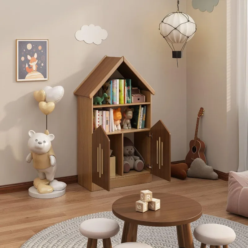Solid wood toy storage cabinet, classified rubber wood storage rack, household living room wall book rack, picture book rack