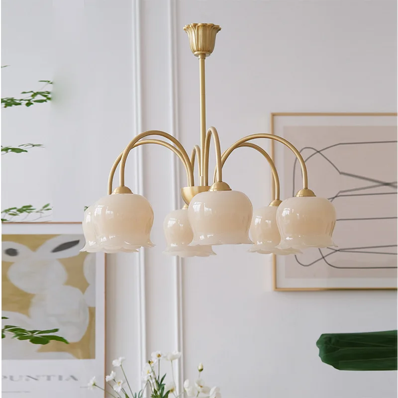 

cream wind chimes orchid flower chandelier living room dining room master bedroom hanging lamp light luxury American retr