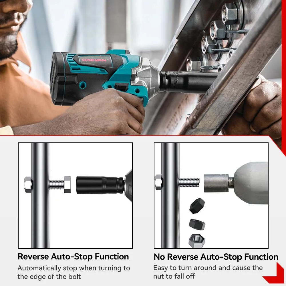 ONEVAN-llave de impacto eléctrica sin escobillas, de 3 funciones destornillador inalámbrico, taladro eléctrico para batería Makita de 18V, 1/2