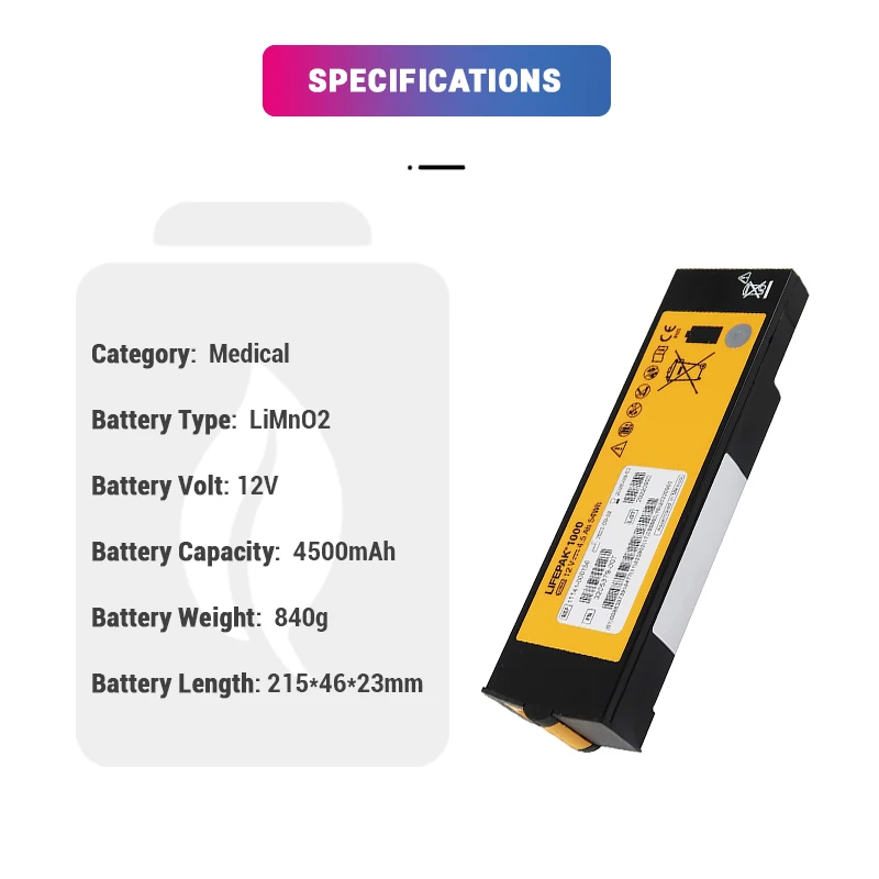 12V 4500mAh LiMnO2 Replacement Lifepak 1000 3205379-007 lithium Medical Battery for Physio-Control