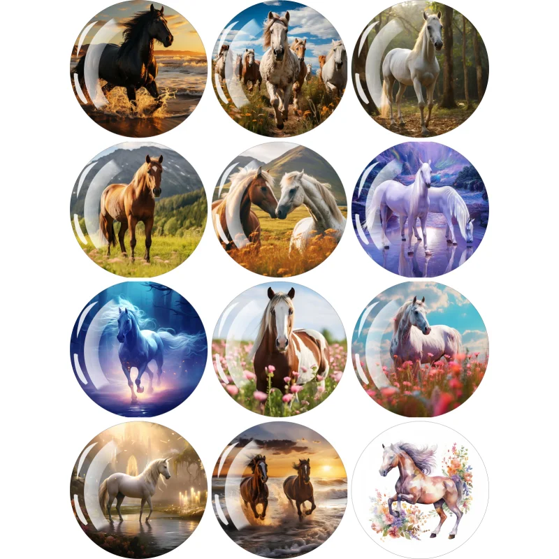Horse Refrigerator Magnet Glass Decorative Animal Magnet 30MM Kitchen Refrigerator Stickers Whiteboard Notes Fixed