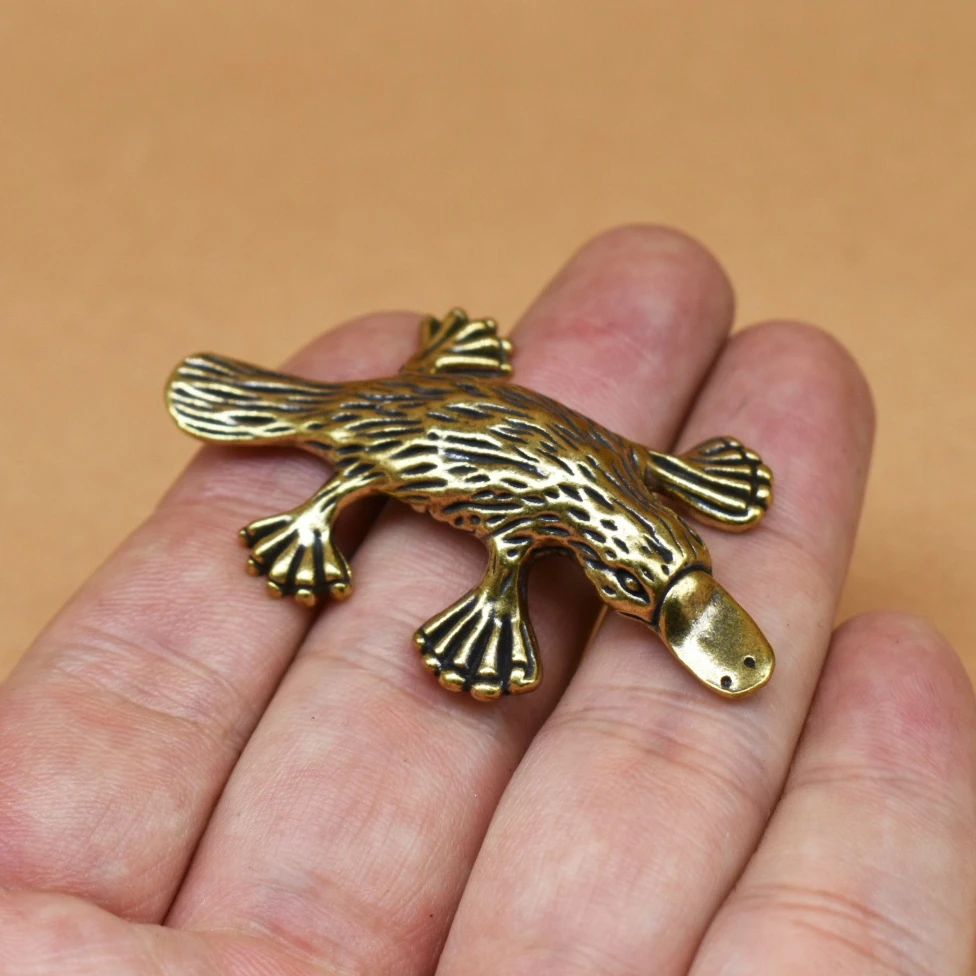 

Retro Brass Platypus Ornament Solid Copper Duckbill Miniature Figurine Metal Tea Pet Feng Shui Collectible Model Home Decor