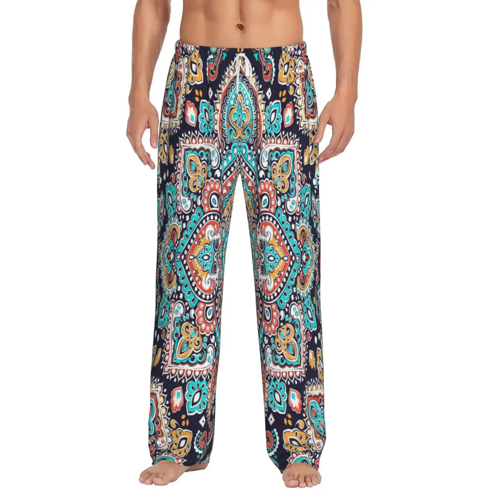

Mandala Flower Style Men's Sleep Pants High Quality Harajuku Style Sleep Pants with Pocket Home Sleep Pants