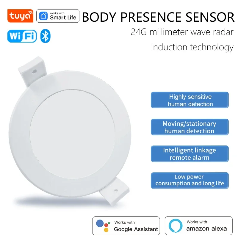 Tuya WiFi Inteligentny czujnik ruchu Światło 24G 220V Czujnik obecności człowieka Smartlife APP Współpracuje z Alexa Home Assistant Sufitowy koncentrator PIR