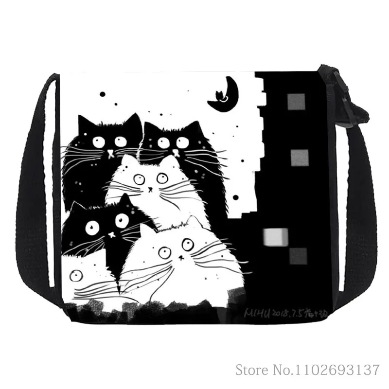 Shoulder Bag Cute Black And White Cat Printing Women Handbag Girls Clutch Travel Shopping Storage Bag Messenger Bag