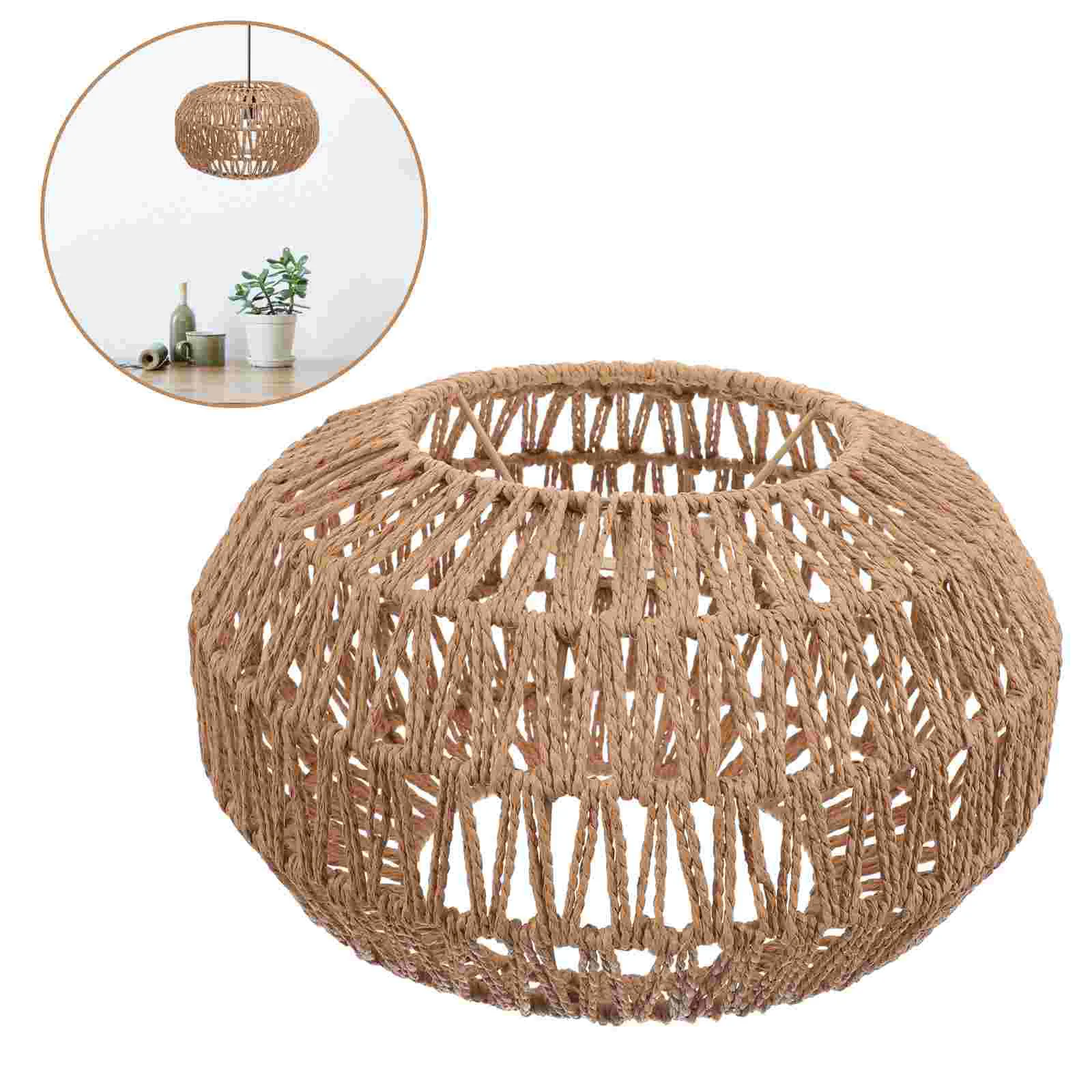 Rustic Outdoor Decor Restaurant Zen Tea Room Bar Light Cover Simulation Rattan Lampshade Simple Vintage Ceiling Paper Woven