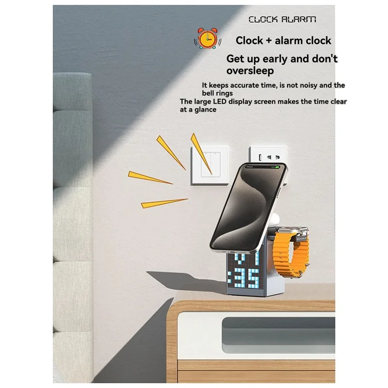 

Wireless Charger Multi-Function Wireless Charger 6In1 Bluetooth Speaker Magnetic Alarm Clock-AAAE