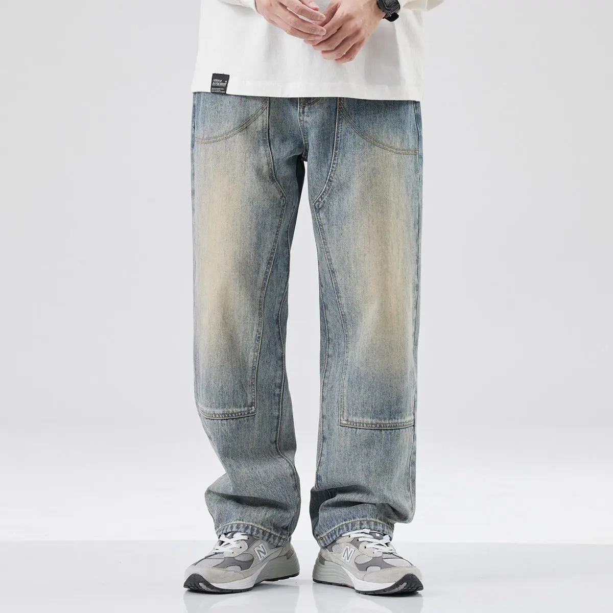 

Dyed and washed Distress straight jeans for men's spring American retro trendy loose oversized pants men jeans fall guys