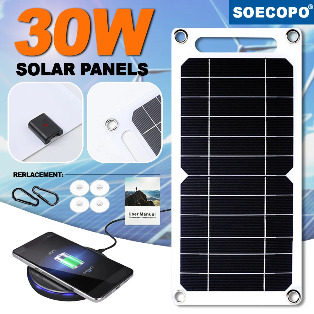 Panneau Solaire Portable 30W 5V - Chargeur Solaire Téléphone Camping - Silicium Monocristallin