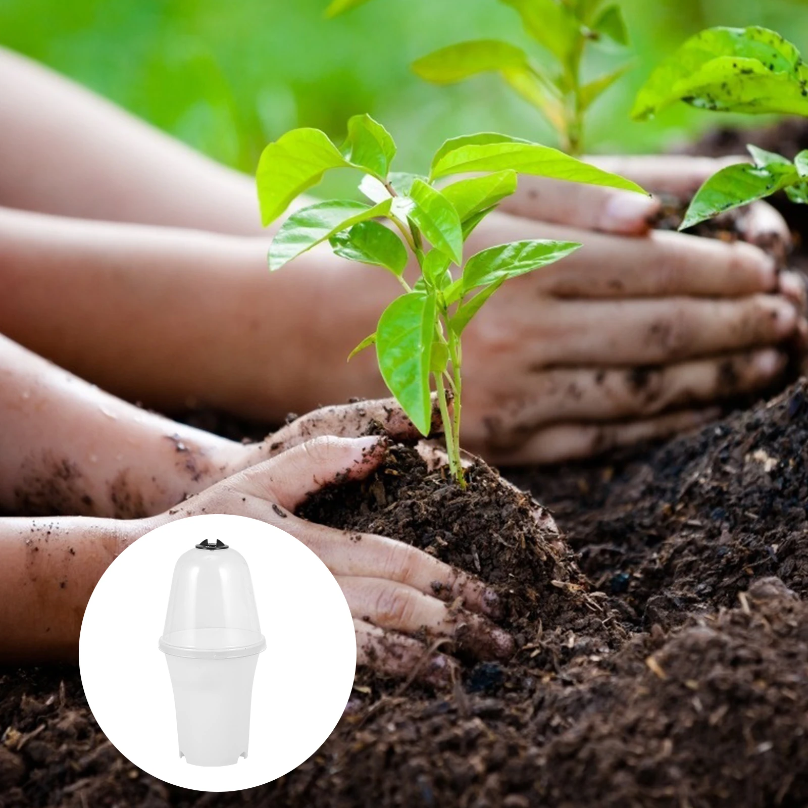 

2 Pcs White Plastic Flower Pot Set with Planting Pot With Lid Dome Lid for Succulents Planting Containers Garden Yard Tools