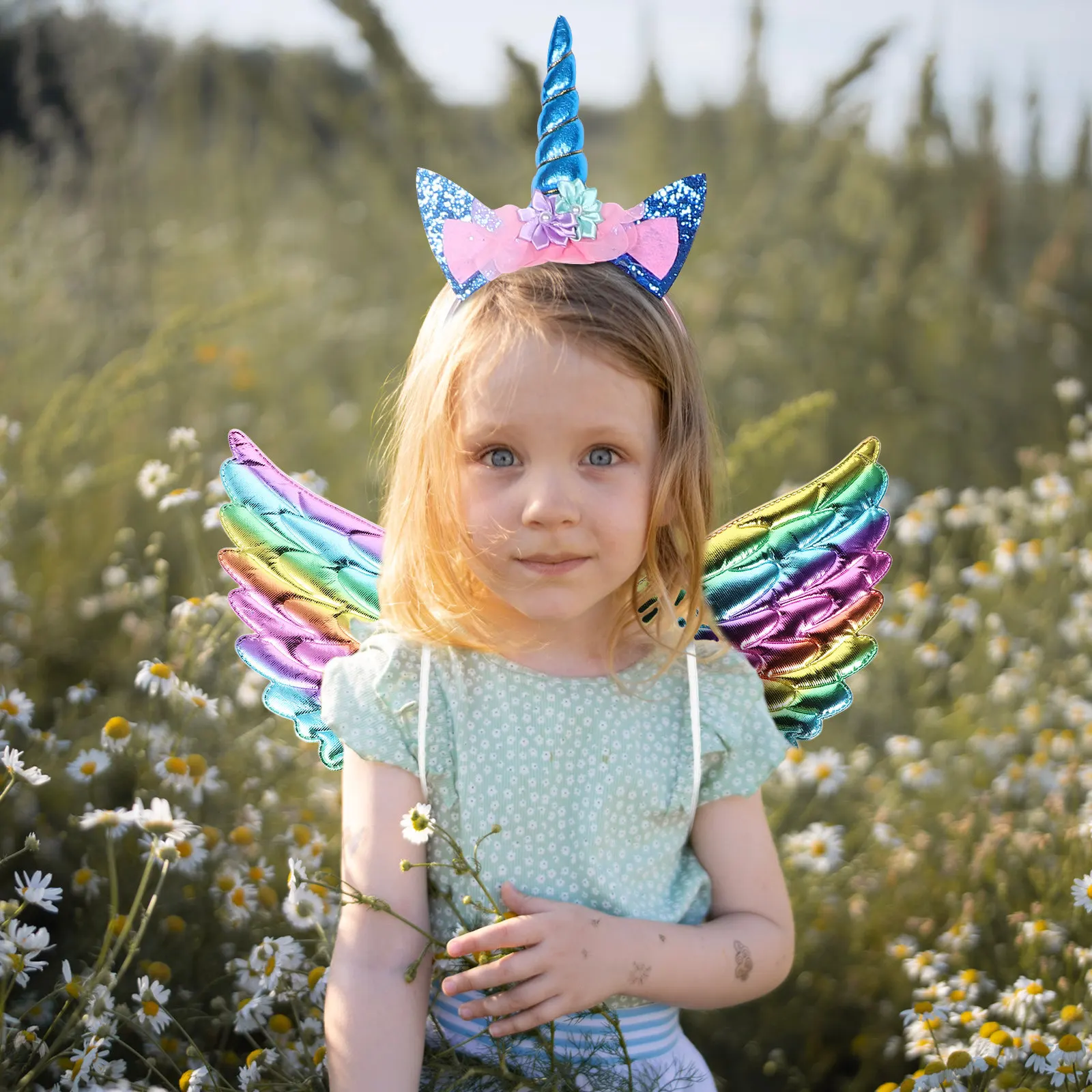 Unicorn Headband Wings Set Vibrant Kids Halloween Costume Birthday Tutu Dress Party Photography Cosplay Animal Costumes for Kids