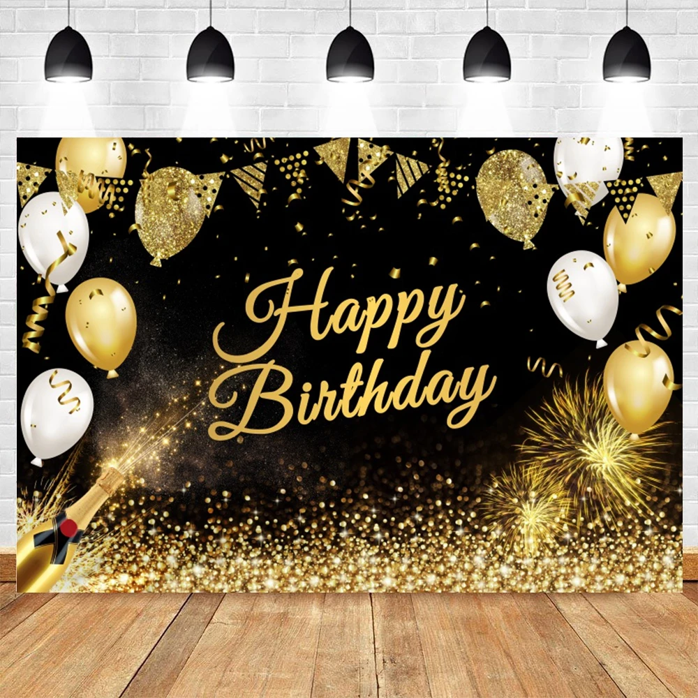 Happy Birthday Adult Party Backdrop for Photography Glitter Gold Balloon Boy Girl Baby Birthday Photo Background Studio Banner