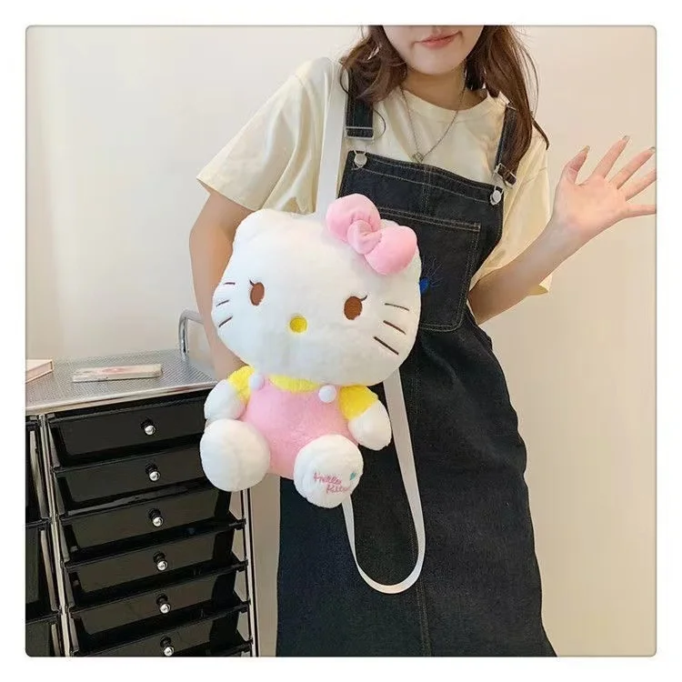 ใหม่ Sanrio Hello Kitty Kawaii Plush กระเป๋าเป้สะพายหลังตุ๊กตาสัตว์ตุ๊กตาของเล่น Plushie กระเป๋าอะนิเมะการ์ตูน Kt กระเป๋าเป้สะพายหลังไหล่กระเป๋า