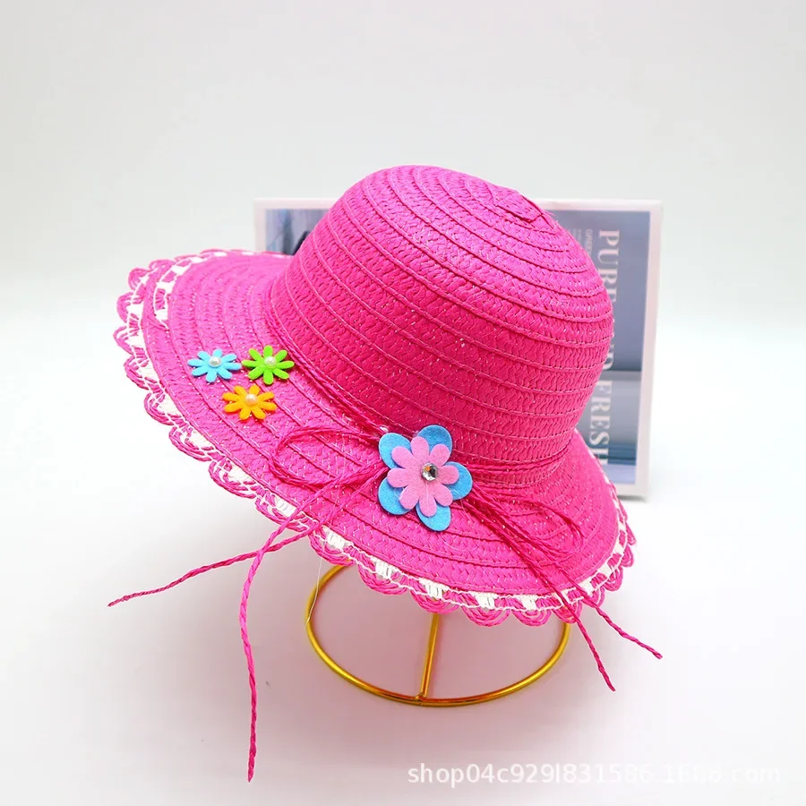 Spring and Summer Season Large Brimmed Sun Shading Straw Hat for Children\'s Sweet Wind Outing Outdoor Girl Baby Beach Sun Hat