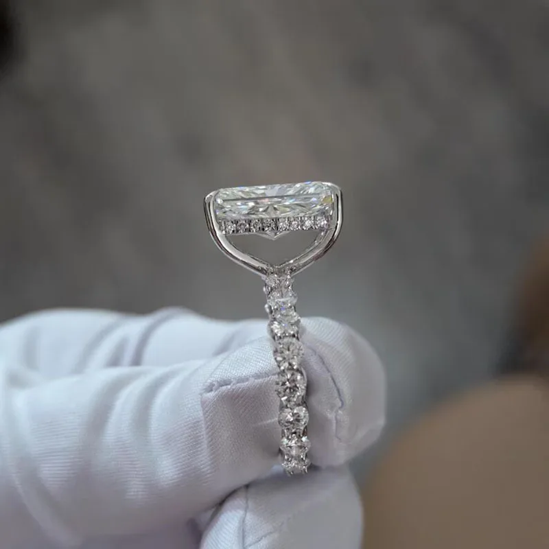 Platinum 950 12.80tcw E/VS VVS Radiant Cut CVD&HPHT Lab Grown Diamond Ring Hidden Halo Scalloped IGI Certified Ring