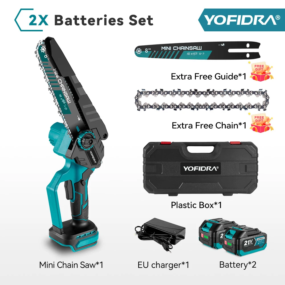 YOFIDRA 8 Inch Borstelloze Elektrische Kettingzaag Draadloze Oplaadbare Houtbewerking Tuin Snoeizaag Gereedschap Voor Makita Accu Pin