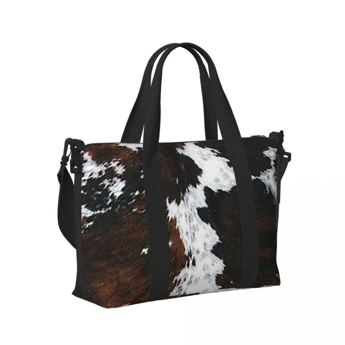 

Custom Stylish Cow Fur Cowhide Texture Cow Skin Print Patter Beach Travel Bag Tote Bags Women Shopping Duffle Shoulder Bag
