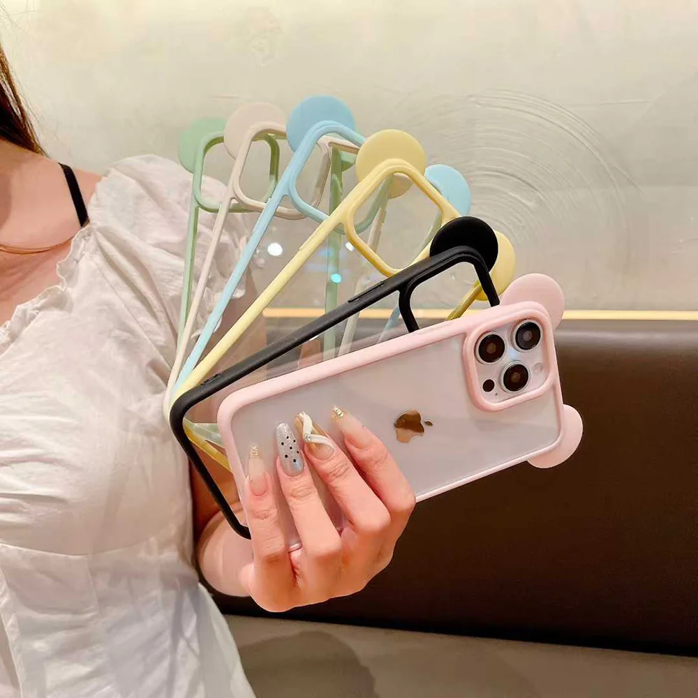 حافظة شفافة على شكل أذن القطة اللطيفة لهاتف آيفون 17 16 برو ماكس 15 11 13 14 12 غطاء أكريليك صلب مقاوم للصدمات من السيليكون Kawaii Funda