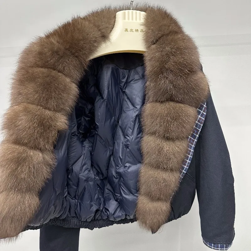 2025 nuovo piumino moda donna giacca corta in pelliccia collo in pelliccia di volpe rimovibile abbigliamento invernale popolare