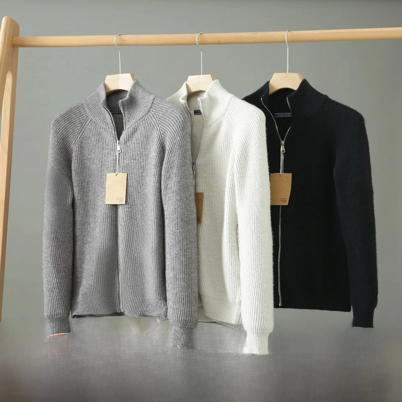 

Heavyweight Men's Knitted Cardigan Warm Skin-friendly Fce Collar Autumn Winter Casual Sle Long Sve Zipper Closure