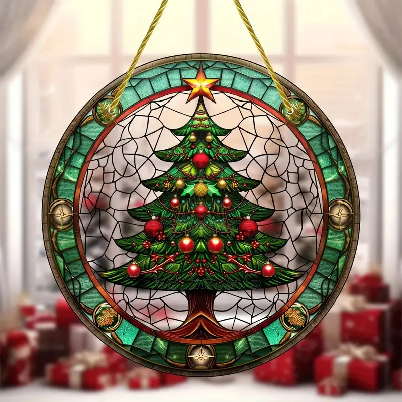 Die Acryl-Dekorationsplatte mit dem Motiv des Weihnachtsmanns, die als Fensterdekoration aus Buntglas gefertigt ist, eignet sich hervorragend für Wohnzimmer, Schlafzimmer und den Außenbereich. – Detail 3