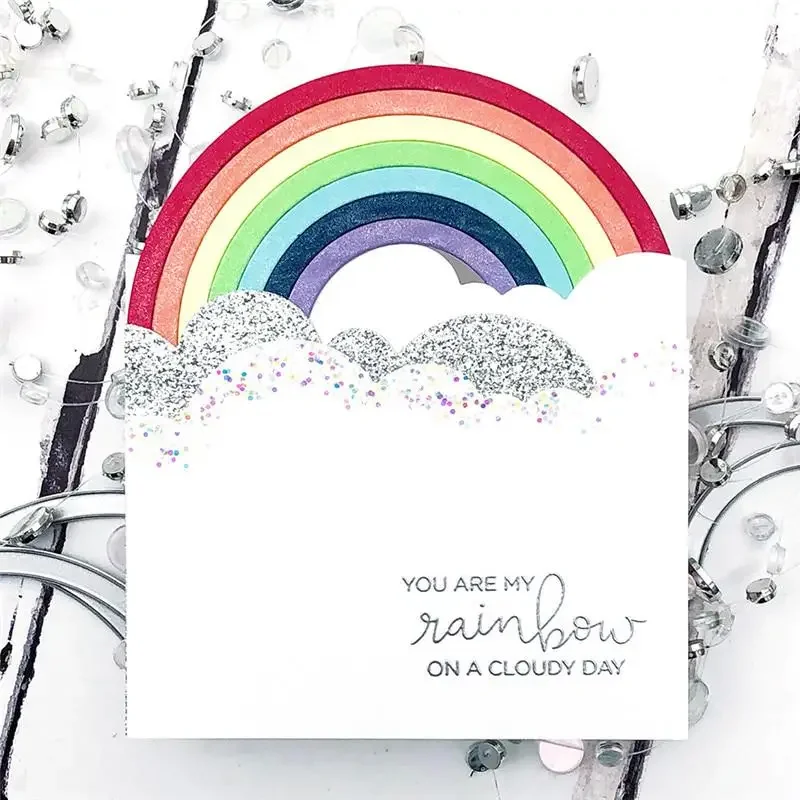 Rainbow Clouds Circle Metal Cutting Dies Scrapbooking  Semicircle Card Making DIY Embossing