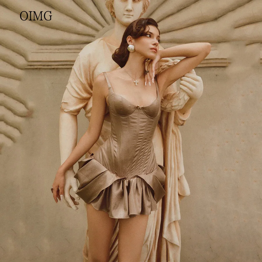 

OIMG Classic Spaghetti Strap Mini Prom Gowns Sleeveless Party Gown Short Evening Dress فساتين سهرة Customized