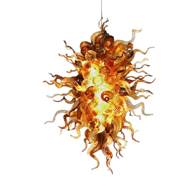 Amber Hand Blown Glass Chandelier LED Pendant Light Villa Art Lighting Fixtures 24 X 28 Inches Home Decor