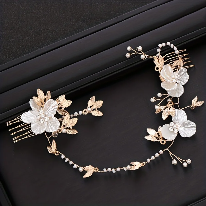 Crystal Pearl Hair Comb Hairpin Headband Tiara For Women Leaf Flower Hairband Bridal Wedding Hair Accessories Headband Tiara