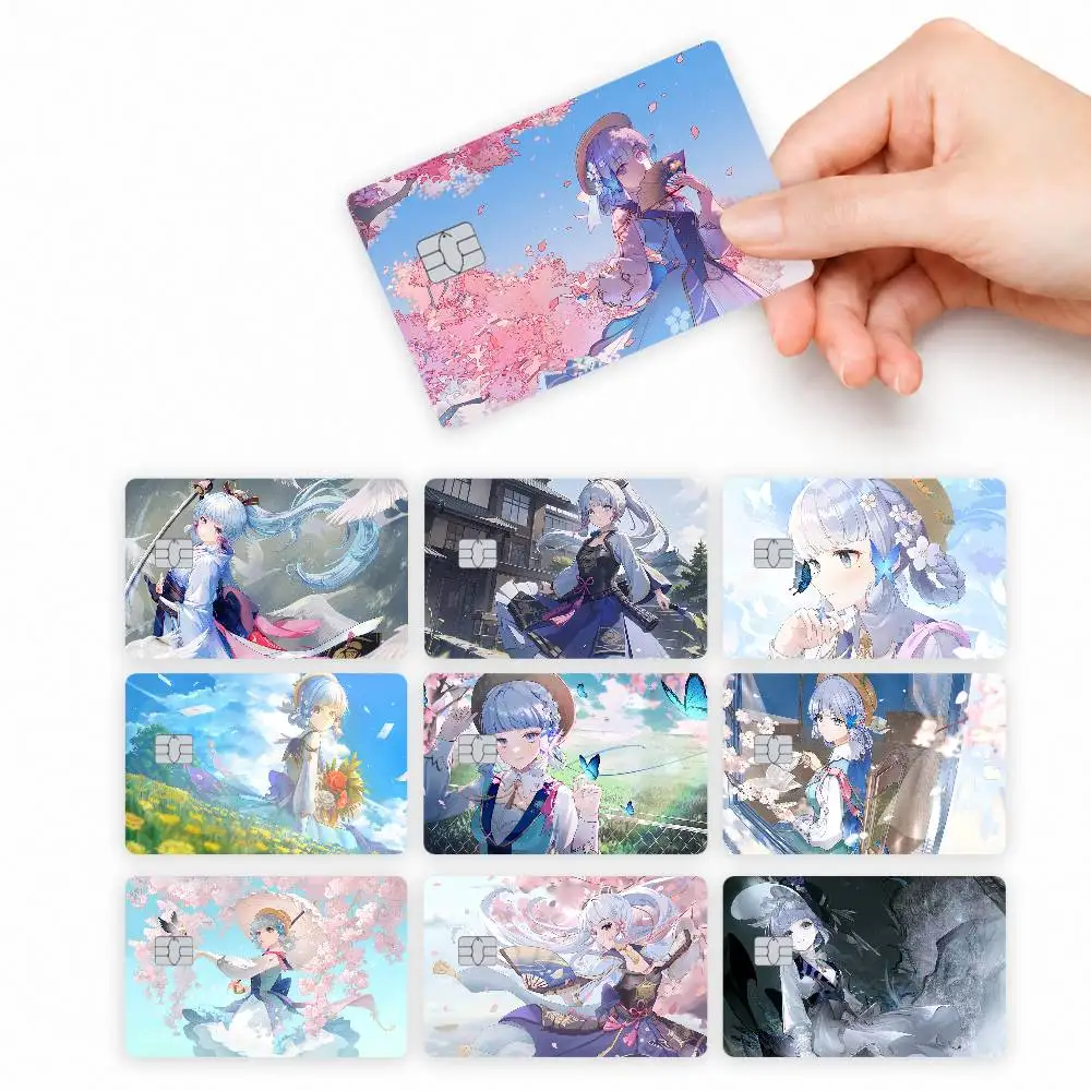 Game Genshin Kamisato Ayaka  4pcs Credit Card Skin Stickers Suitable for Bank  Transit Pass Decorative Cover
