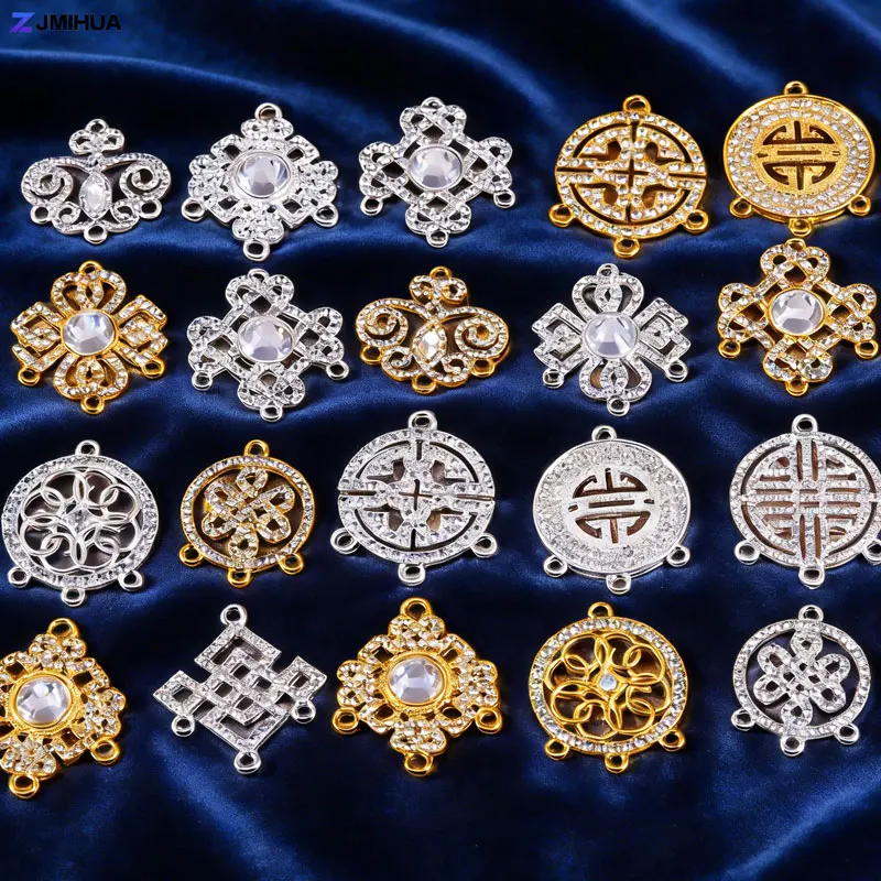 Trendy Crystal Filigree Flower Connector Multi Loop Charms Components For DIY Tassel Earring Necklace Jewelry Making Accessories