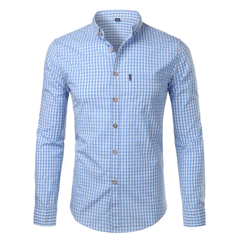 

Mens Plaid Cotton Casual Dress Shirts Slim Fit Long Sleeve Button Down 2023 Fashion Men Work Business Brand Shirt Chemise Homme