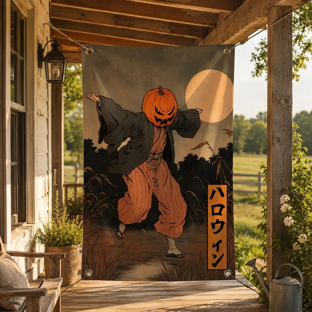 Art J-Japanese Rising Skeletons Flags Decorative Flag Banner for Indoor Outdoor Wall Garden Yard Porch Patio Home Party Decor