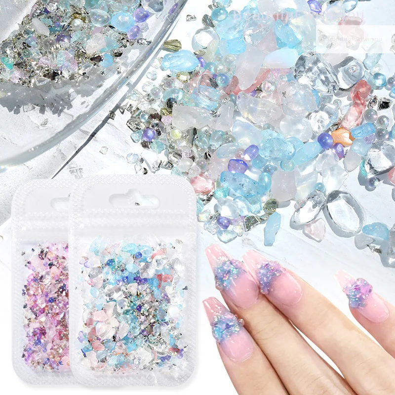 1/bag Aurora Ice Cube Shape Nail Art Shiny Diamond Crystals Rhinestones 3D Strass Charm Glass Manicure Nail Accessories Gem